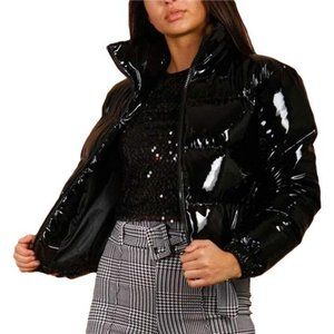 Women Winter Warm Stand Collar Slim Fit Cropped Puffer Down Jacket Coats